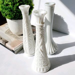 Set of Three Milkglass Vases Vintage